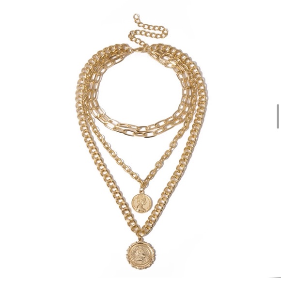 Multi Layer Thick Choker Coin Pendant Necklace - Picture 4 of 6